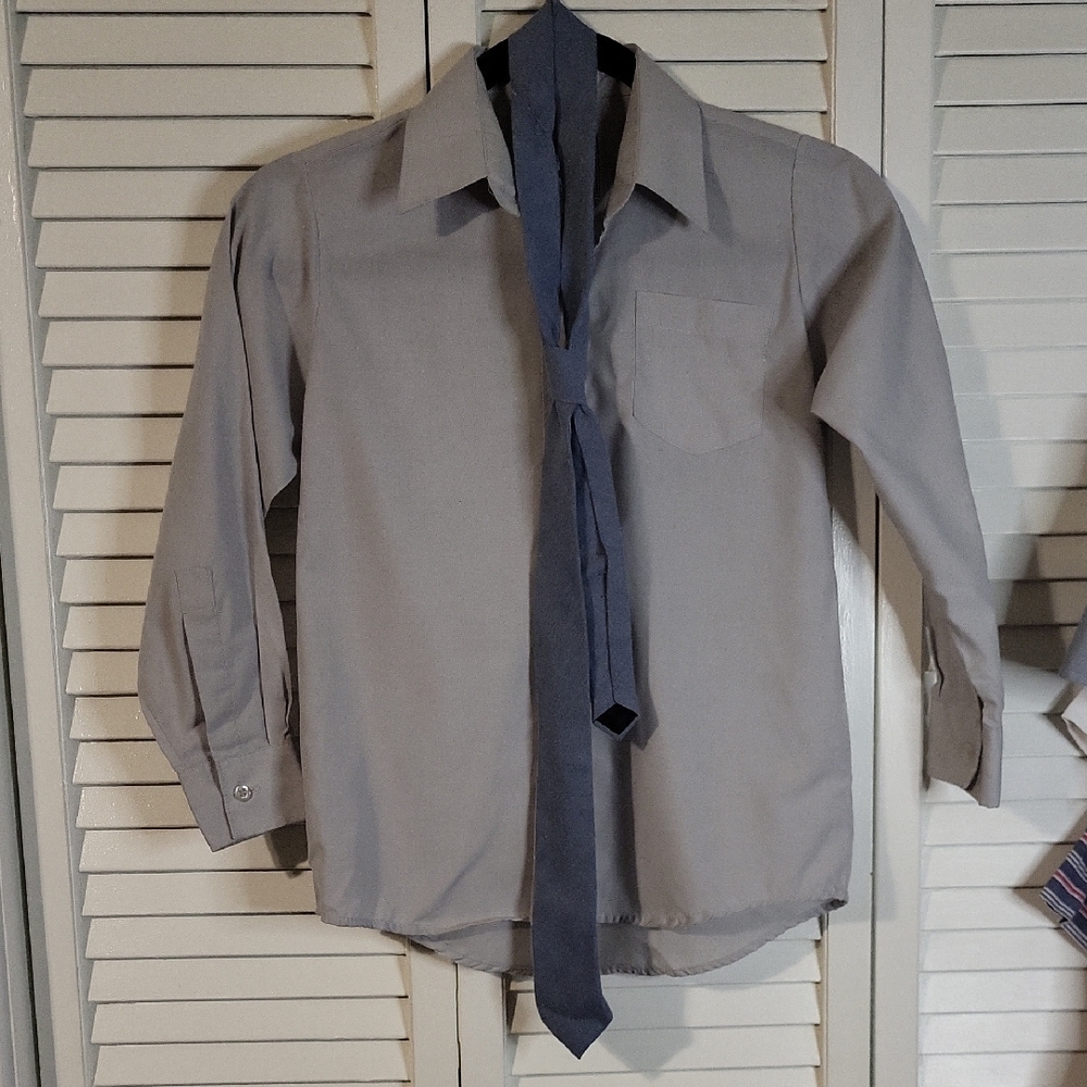 Kids Gray Button Down Shirt with Tie